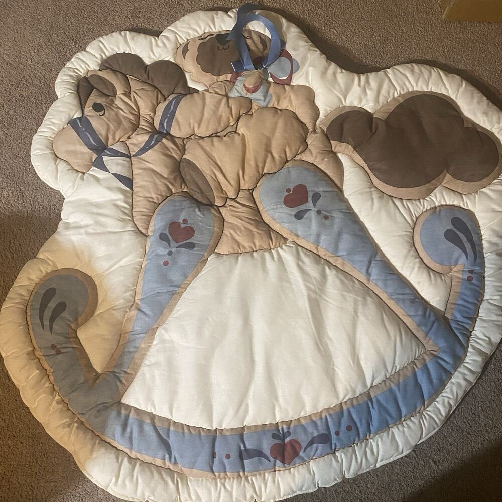 VTG Daisy Kingdom Teddy Bear Rocking Horse Baby Nursery Quilt Pad/Wall Hanging